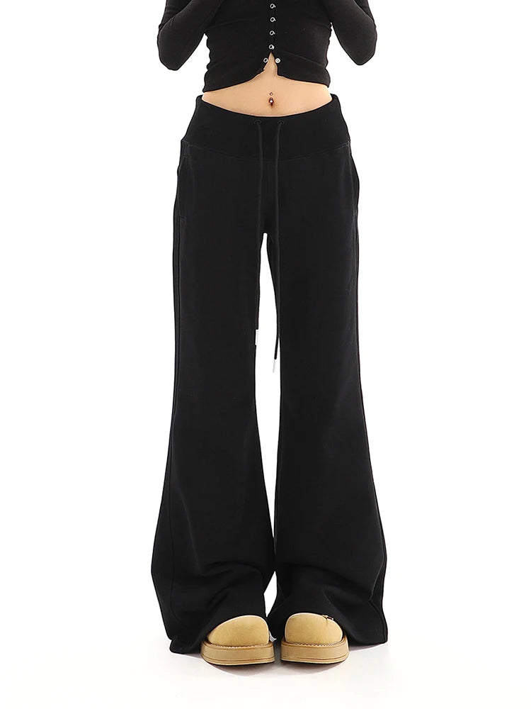 Autumn Winter Women Vintage Slim Joggers Gyaru Low Waist Flare Pants Abi Y2k Harajuku Bell-Bottom Long Trousers High Street New
