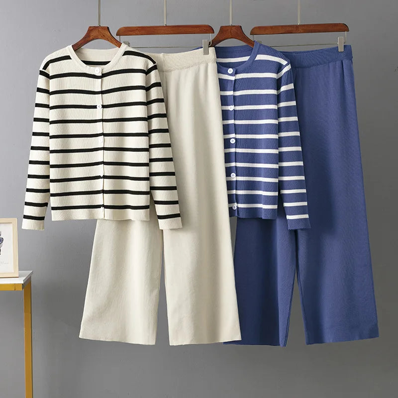 Spring Autumn 2 Piece Women Cardigan Tracksuits Fashion Knitted Pant Set Ladies Sweater Suit Vintage Fashion Ladies 2 Piece Set