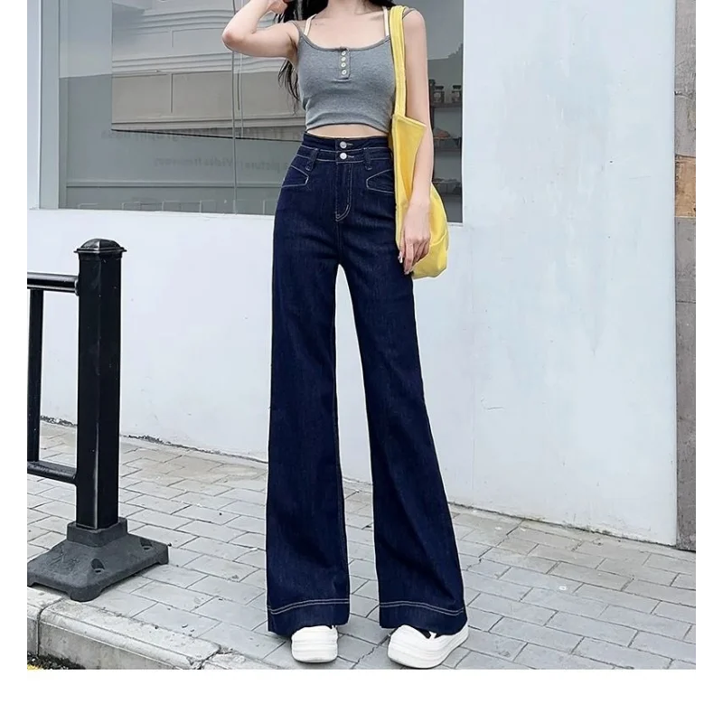 Women's Black Flare Jeans Spring Autumn New High Waist Slimming Fashionable High-End Versatile Bell Bottom Horseshoe Long Pants