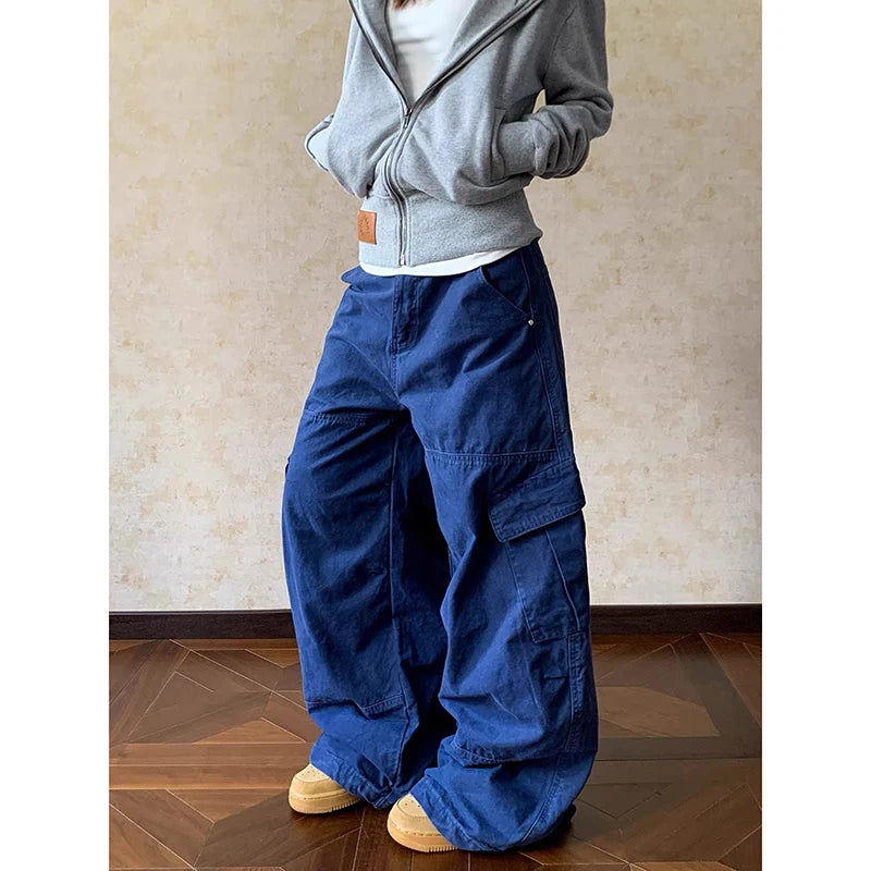 Women Dark Blue Gothic Baggy Y2k Jeans American 2000s Style Boyfriend Jean Pants Vintage Harajuku Oversize Denim Trousers Autumn